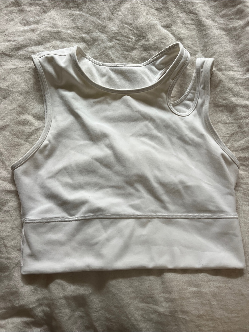 Lululemon White Asymmetric Strap Top with Built in Bra